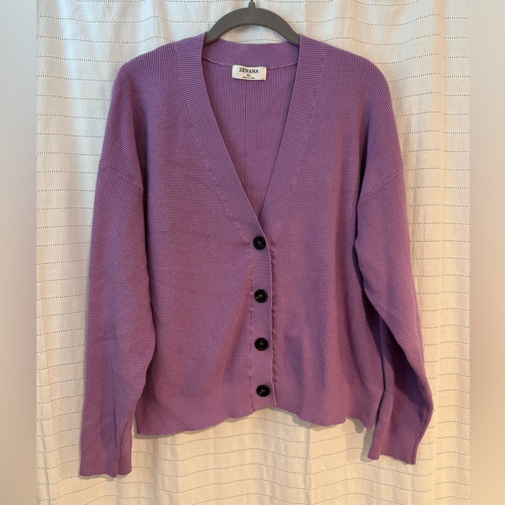 New Zenana Outfitters Women's Purple Button Cardigan Sweater Size XL